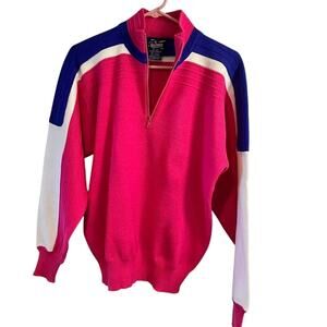 Vintage Quarter Zip Herman's Colorblock Ski Sweater Pink Purple White  Size M